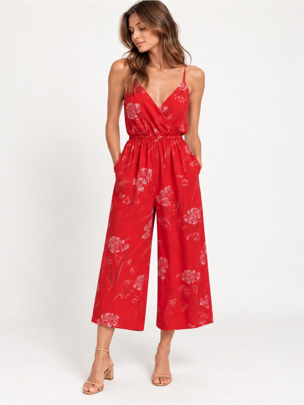 Aritzia Wilfred Melodie Jumpsuit Flame Scarlet Floral Wide Leg S